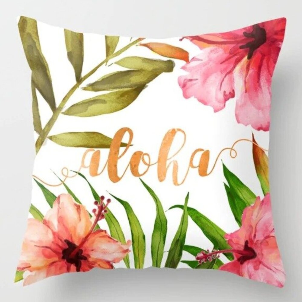 Aloha Tropical Flowers Pillow Cover